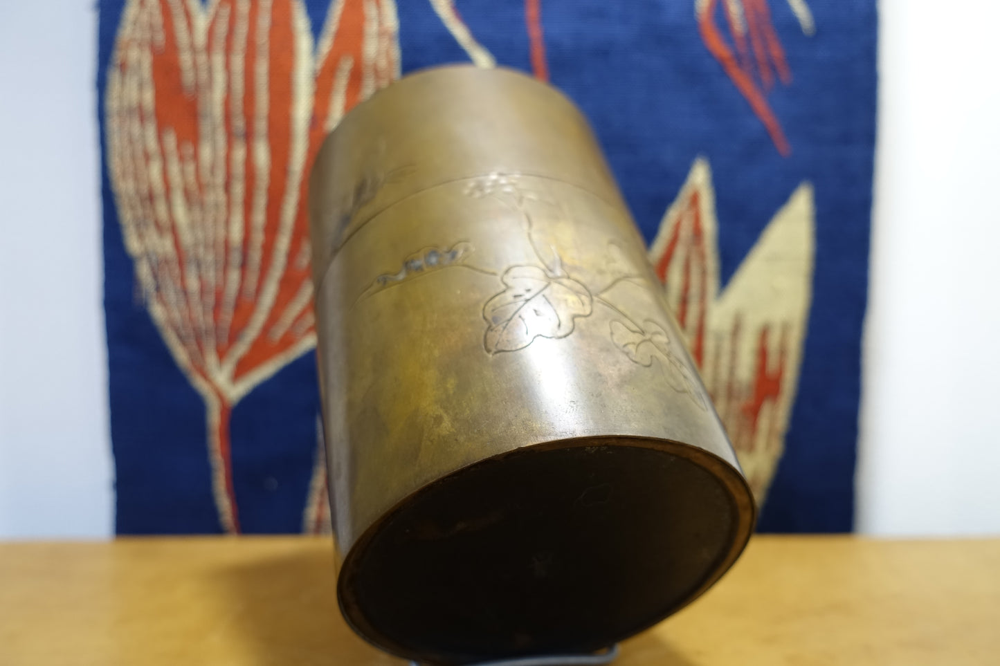 1021 Copper Tea Caddy "Grape vine and a bird"