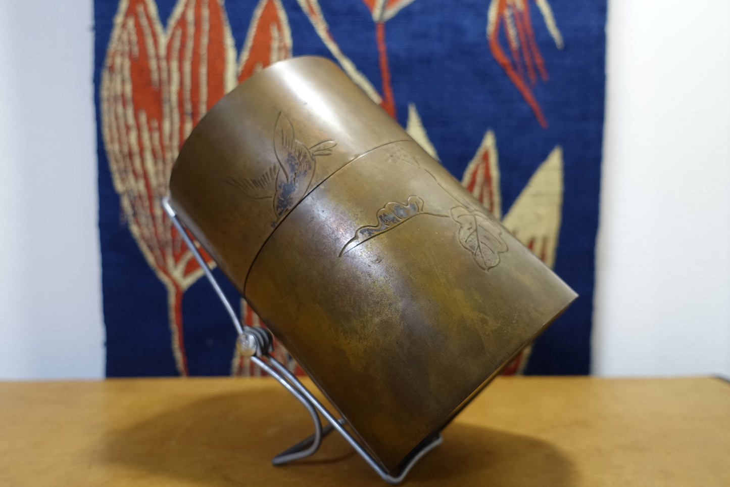 1021 Copper Tea Caddy "Grape vine and a bird"