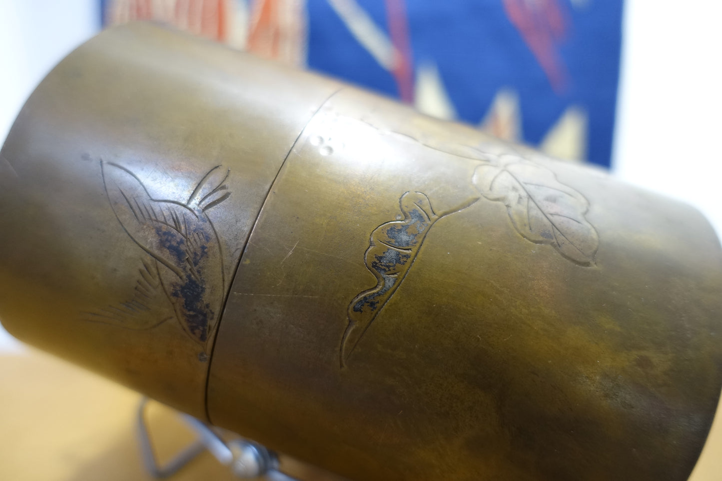1021 Copper Tea Caddy "Grape vine and a bird"
