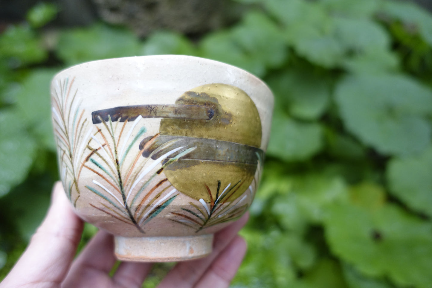 0003 Tea Bowl -Kutani- made by Kunihiko Nitta at Tokuyama Kiln with box