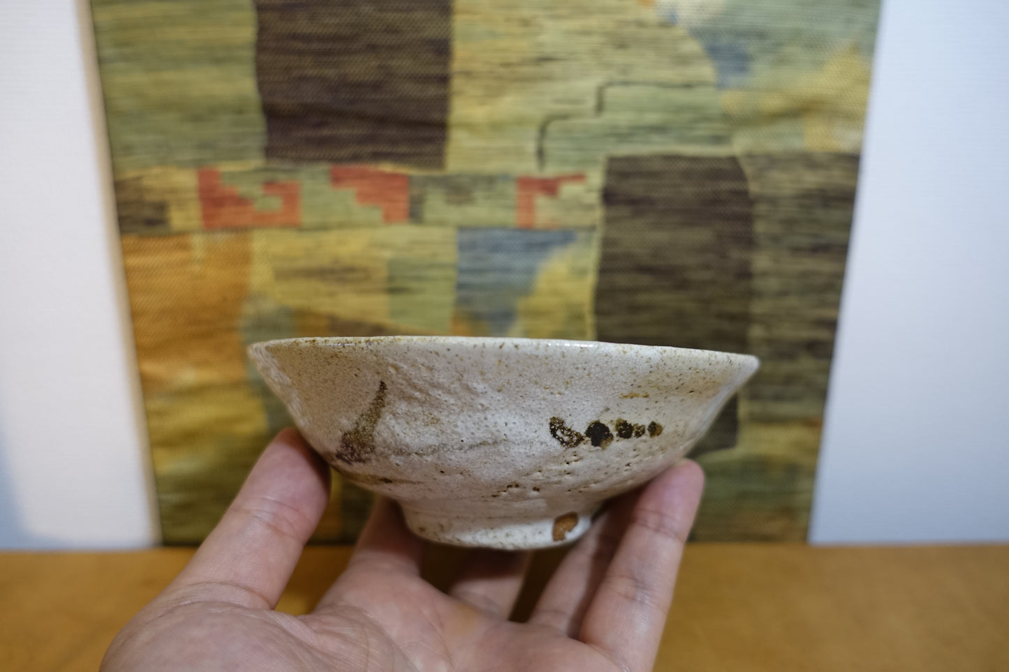 0016 Kibi Style Flat Tea Bowl by Touei (Katsuji) MIZUKAWA at Kibi Kiln with an original box