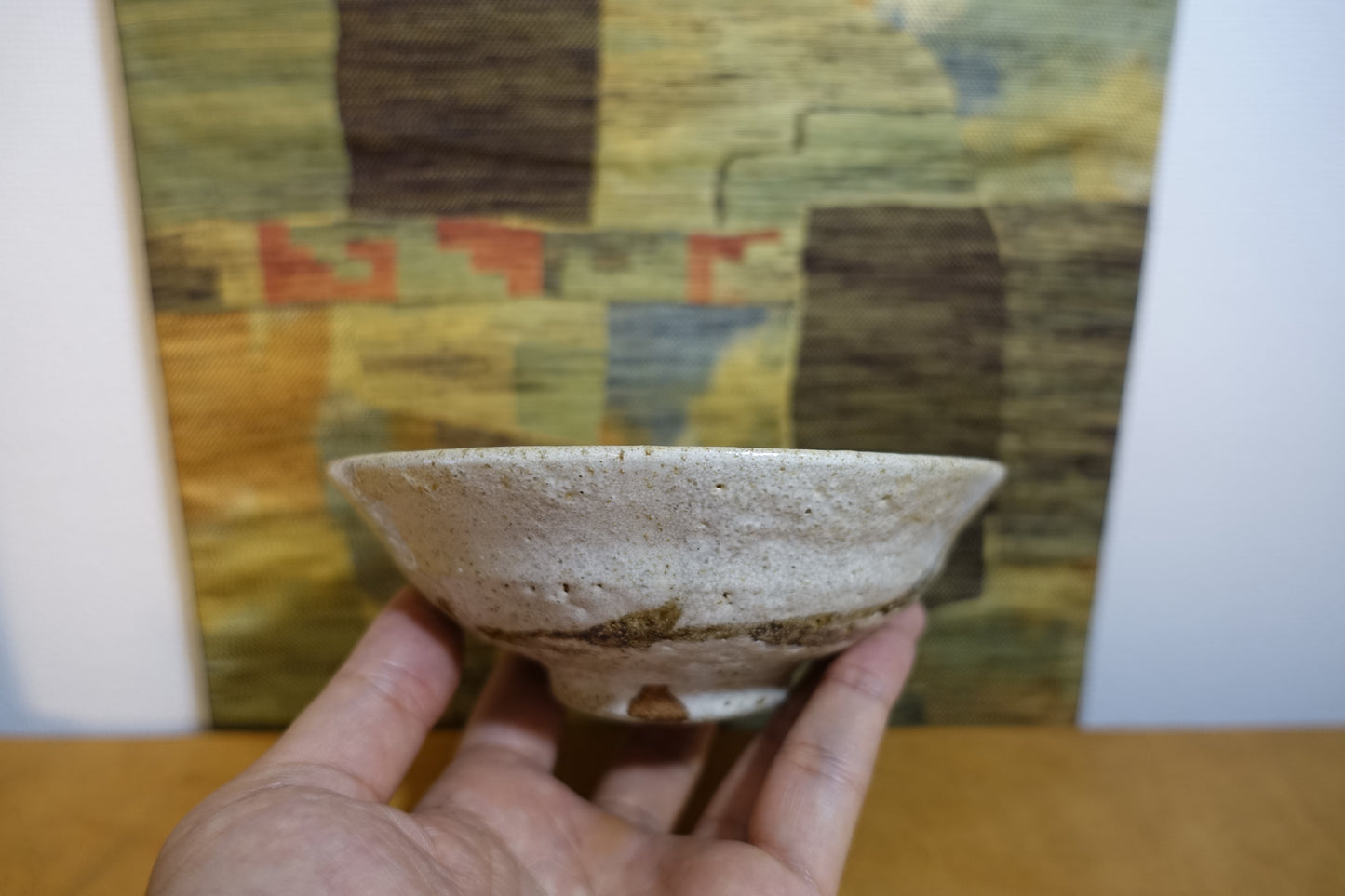0016 Kibi Style Flat Tea Bowl by Touei (Katsuji) MIZUKAWA at Kibi Kiln with an original box