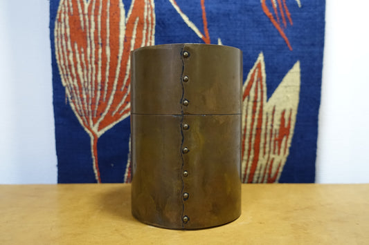1021 Copper Tea Caddy "Grape vine and a bird"
