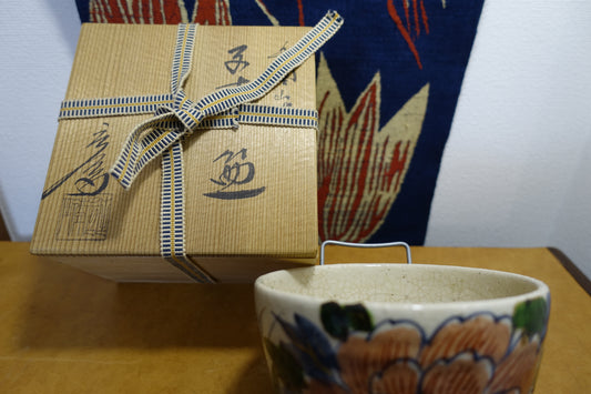 0010 Oshiko-ji Style Colored Overgrazed tea bowl - made by Shozaemon at Oshiko-ji kiln with an original box